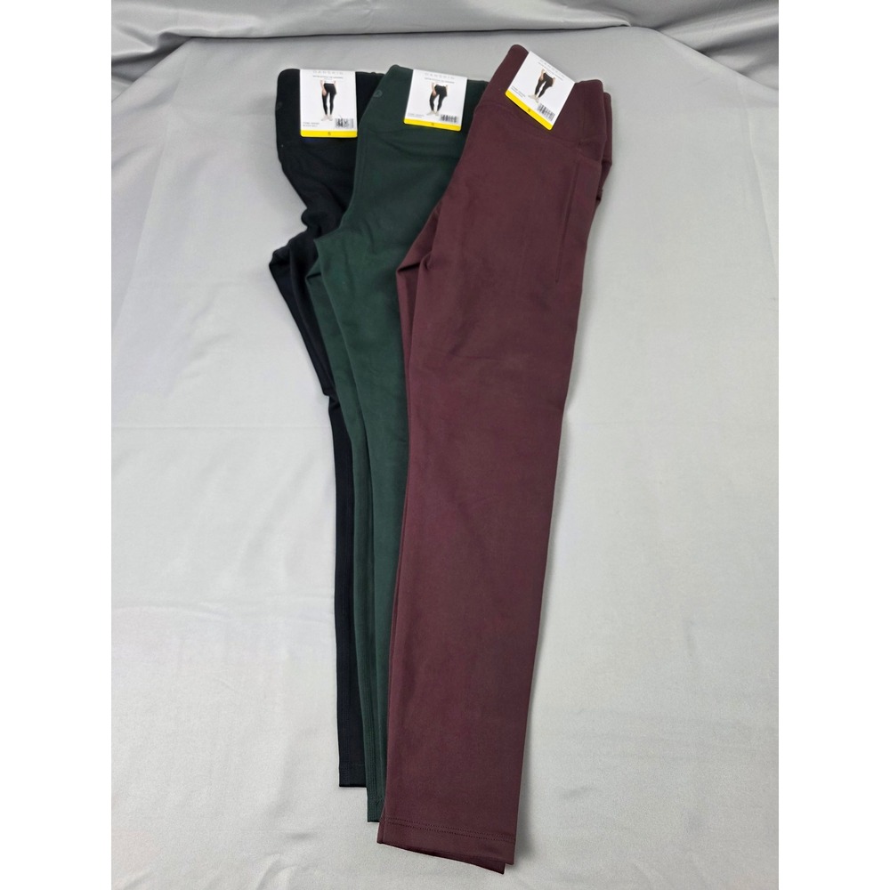 Danskin Satin Stitch 7/8 Leggings Lot of 3 Black Green Burgundy Size S 4560